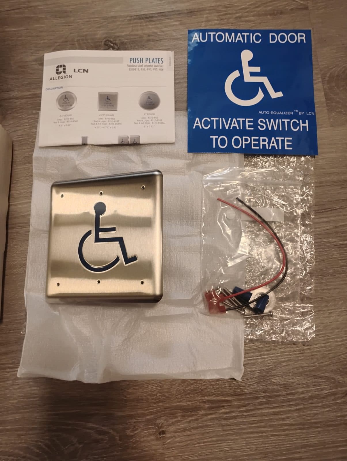 LCN8310-853-4-3/4 square stainless steel actuator switch designed for automatic door openers