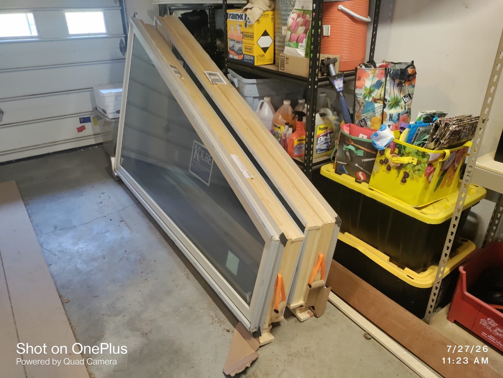 New/Unused Kolbe Custom Wood trapezoid Windows (pair) - 5'x8' 2