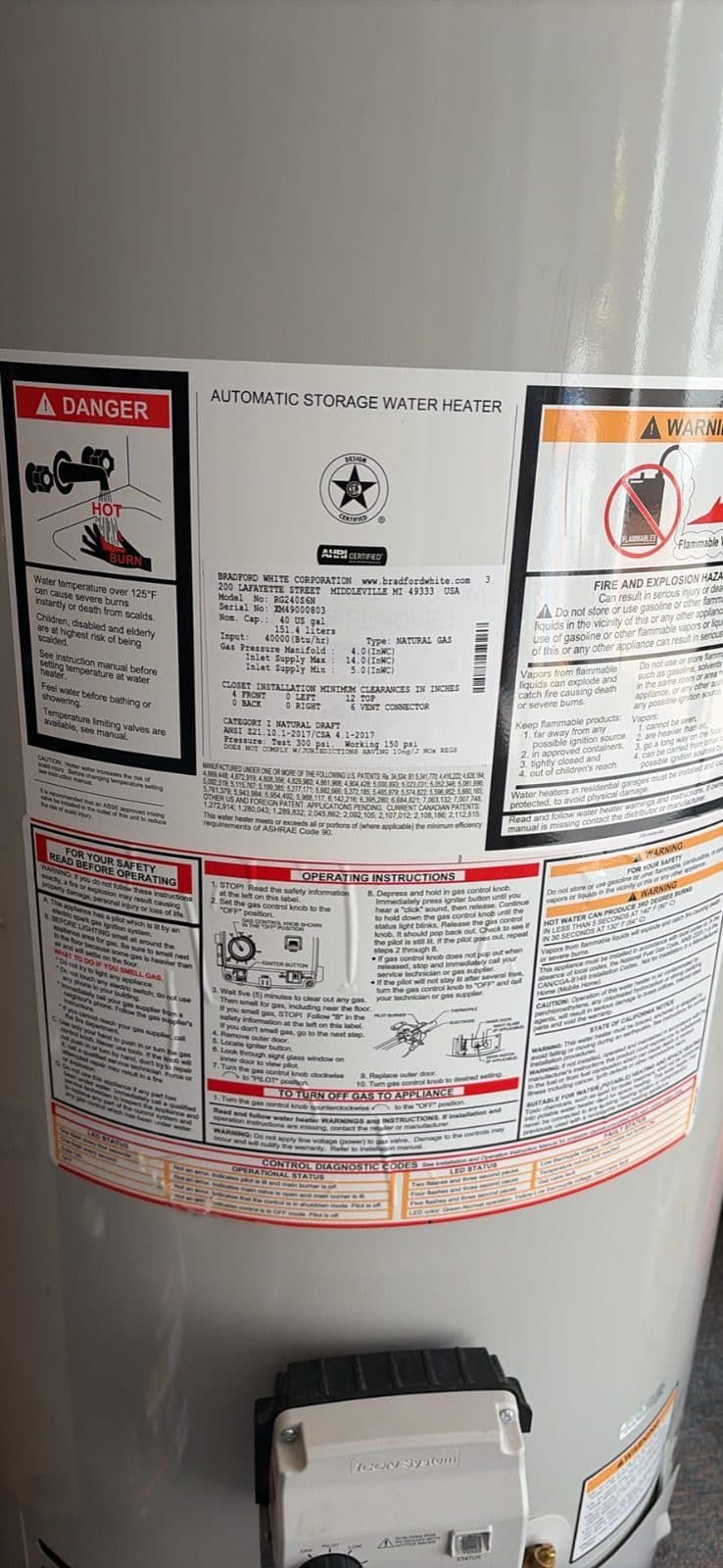 Natural Gas Bradford/White Hot Water Heater 5