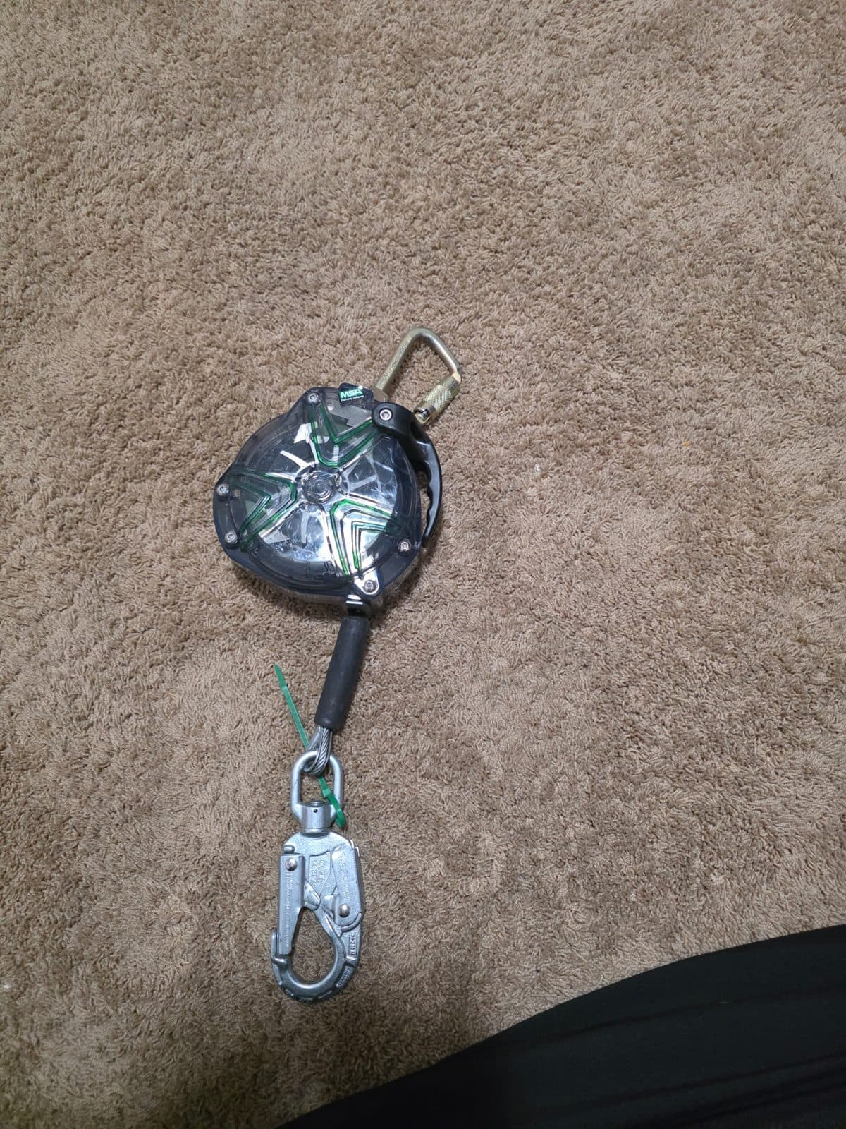 MSA Self-Retracting Lifeline: Stainless Steel Carabiner Anchor, Harness Steel Swivel Snap Hook