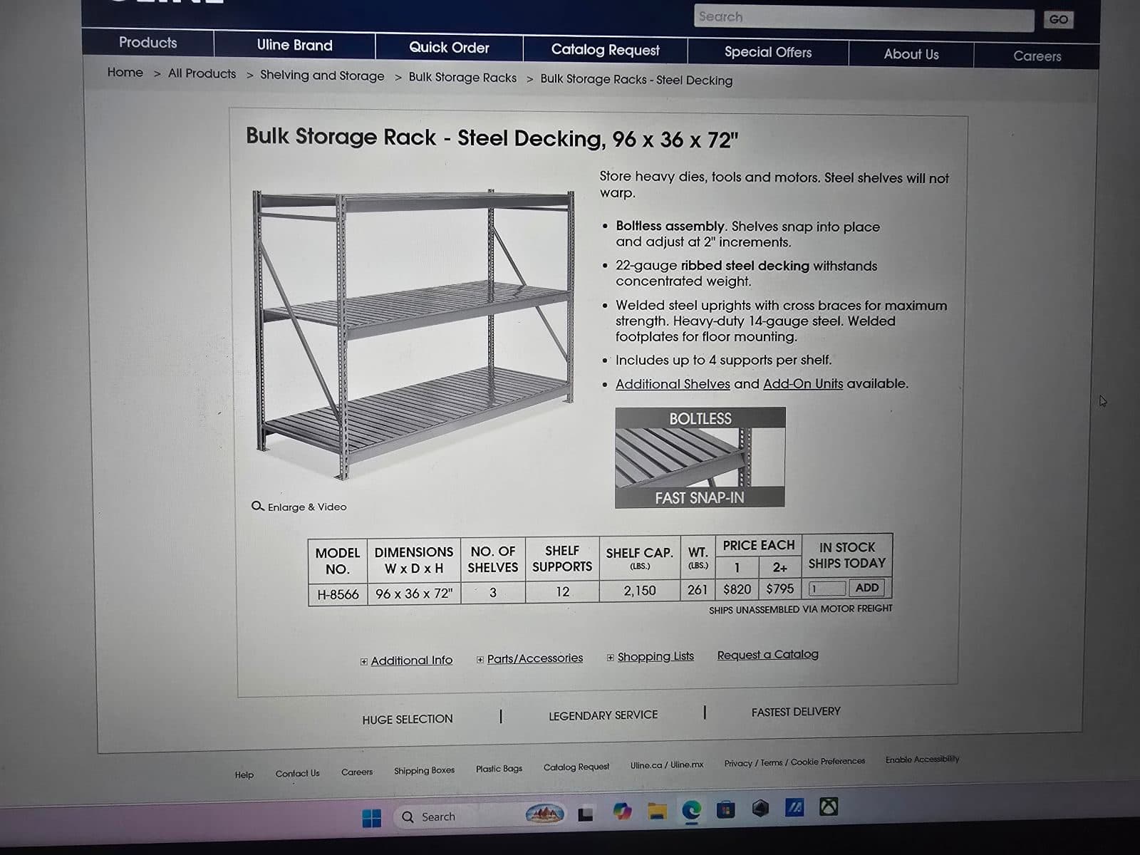 Uline steel storage racks.
