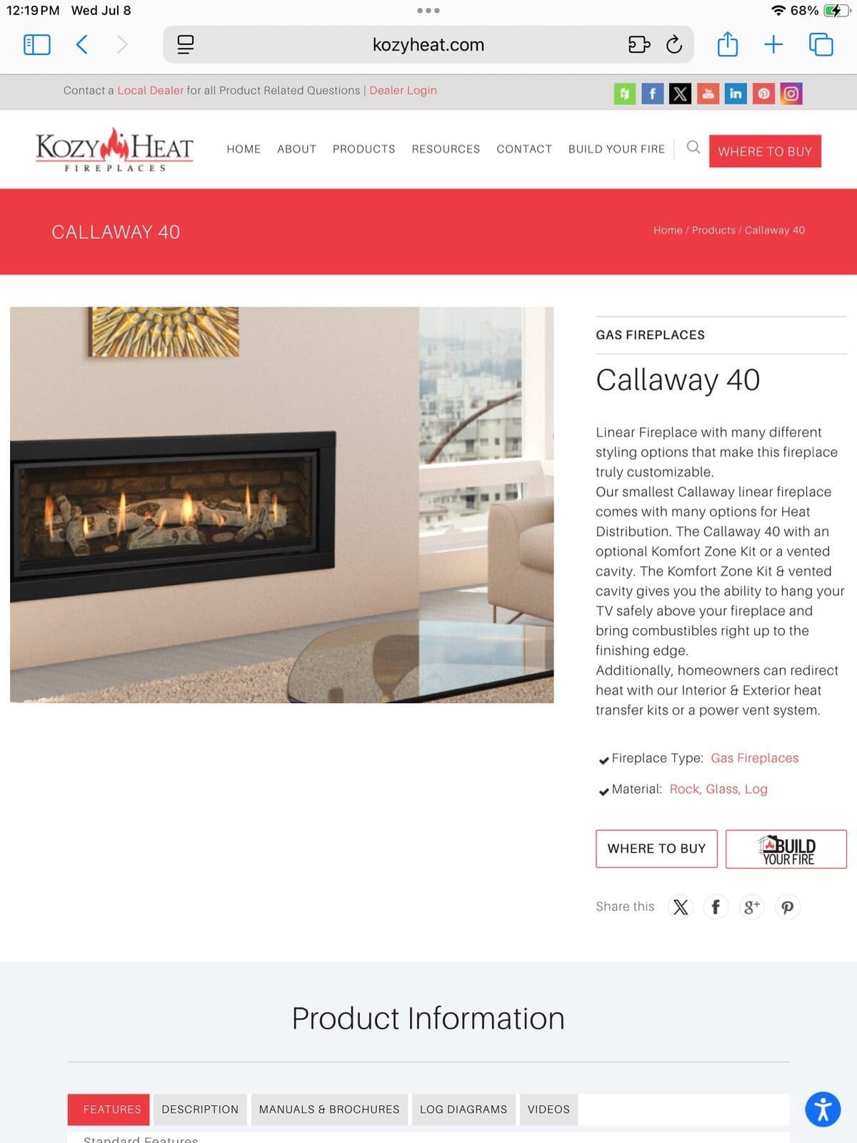 Kozy Heat Luxury Linear Direct Vent Fireplace