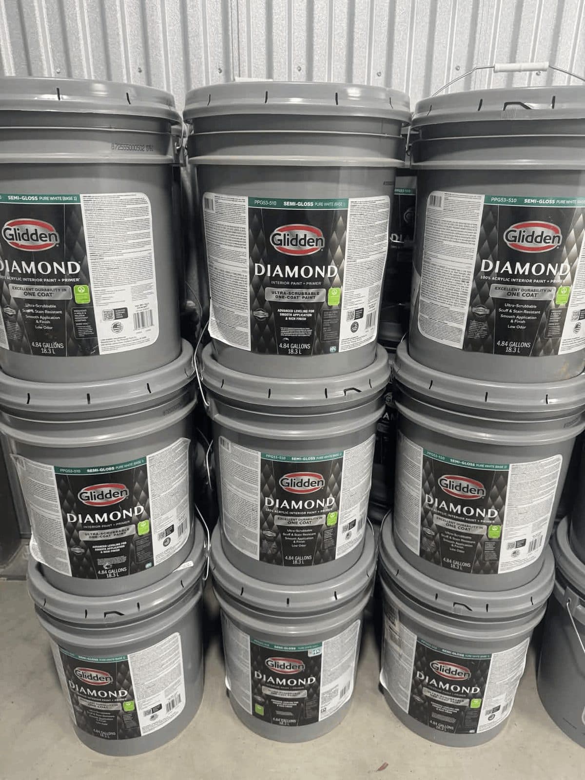 Glidden Diamond Pure White Semi Gloss Interior Paint and Primer 5 Gal.