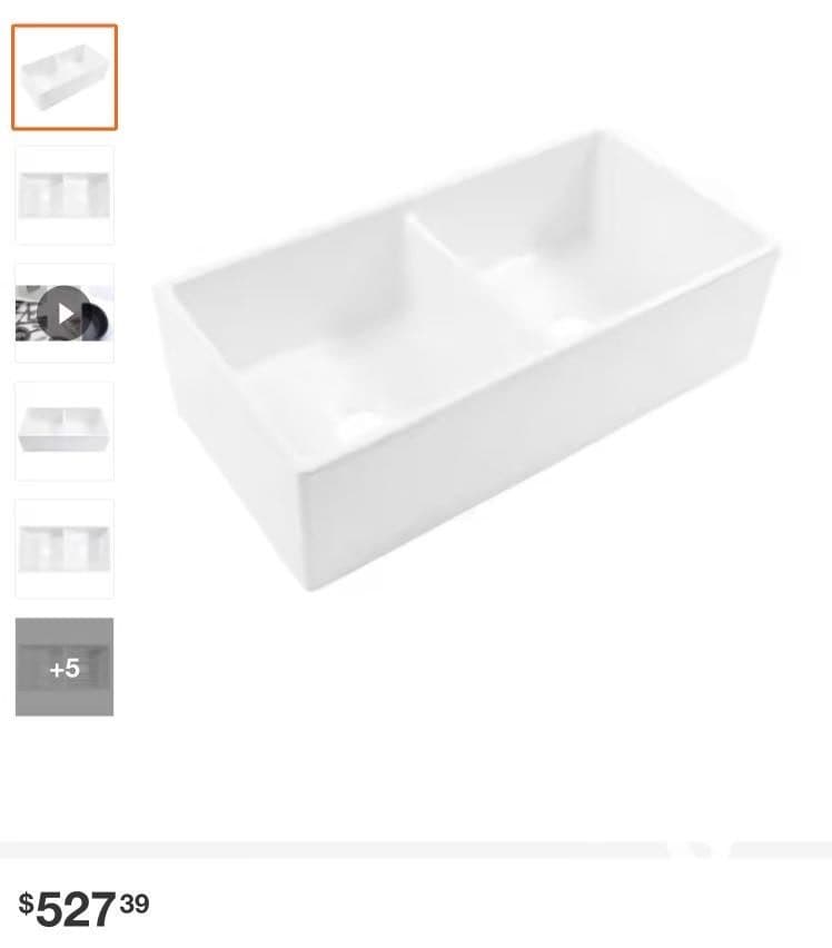 SINKOLOGY (Brand Rating: 4.5/5) ©
Bradstreet II 36 in. Farmhouse Double Bowl Crisp White Fireclay Kitchen Sink