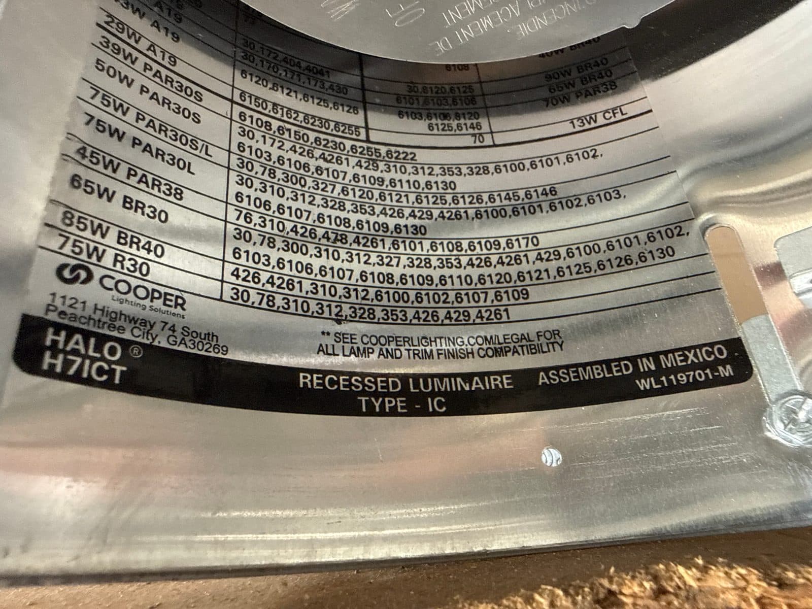 6" Recessed Luminaire Housing Incandescent Type-IC