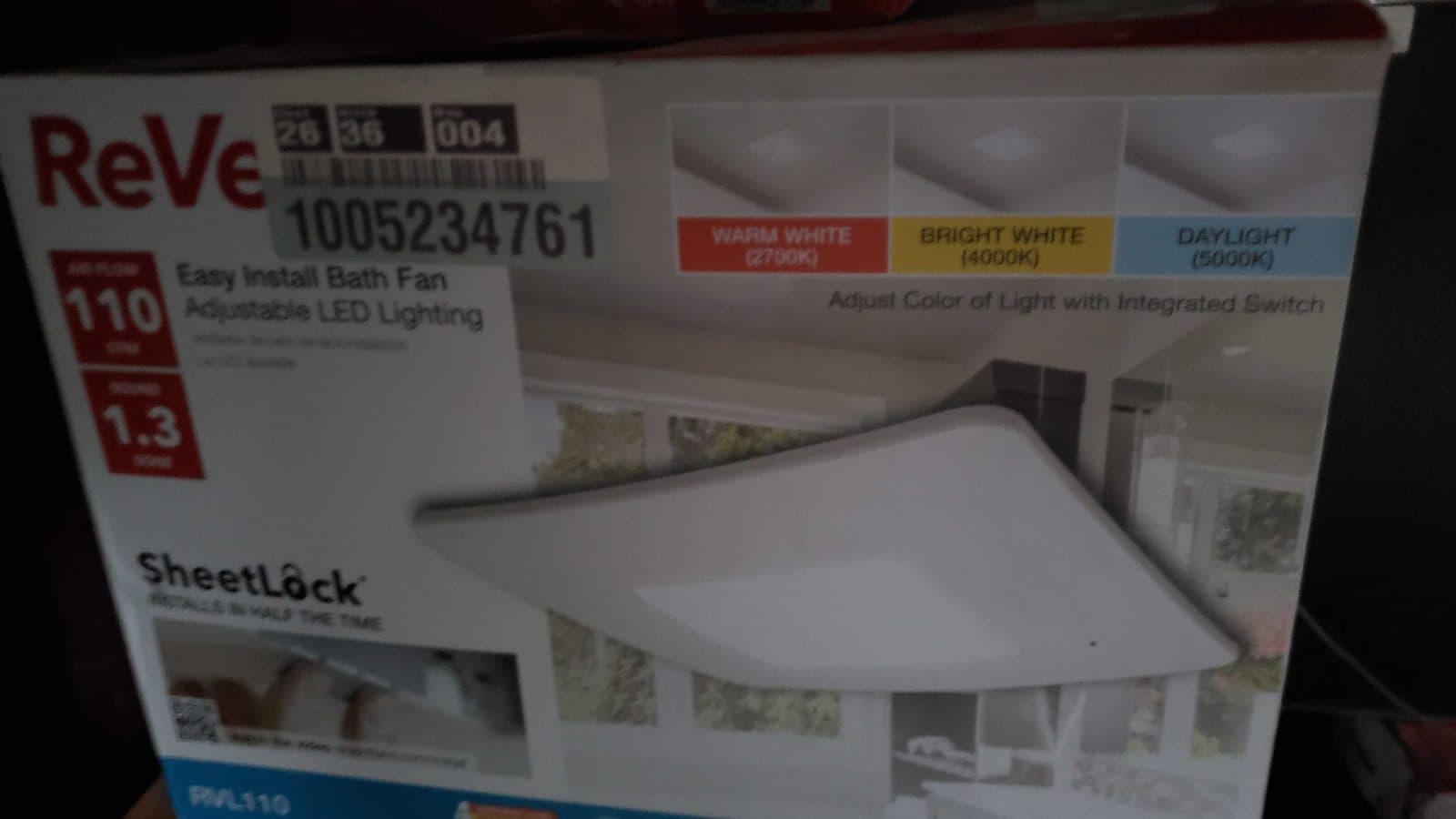 Revent bathroom exhaust fan with LED light 3 modes.